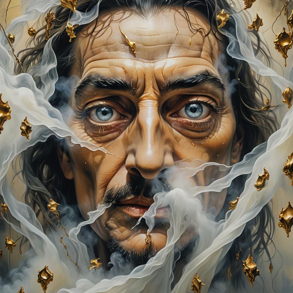 Ethereal Eyes Piercing Mist in Surreal Oil Painting