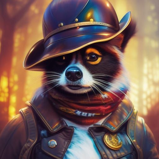Steampunk Biker Raccoon in Detailed Cartoon Artwork