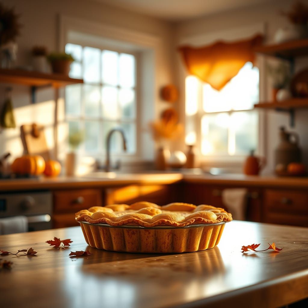 Photorealistic Autumn Kitchen with Pumpkin Pie
