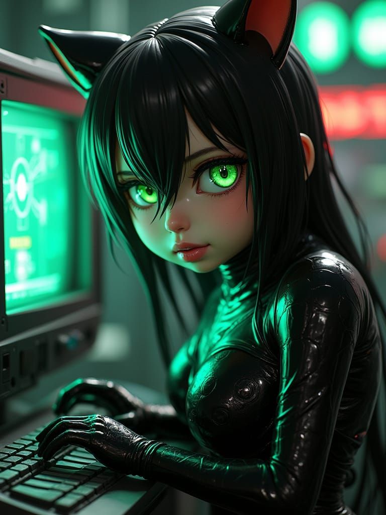 Emerald-Eyed Girl Repairs Alien Computer in Giger-Inspired L...