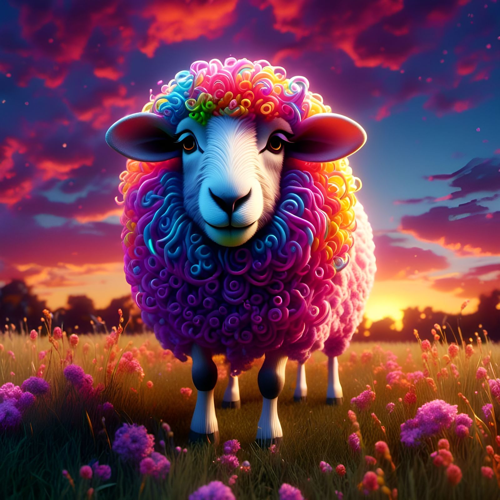 Adorable Fluffy Sheep in Surreal Geometric Style