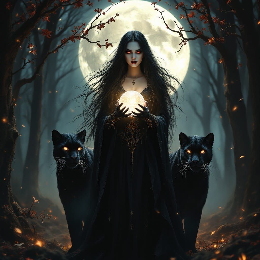 Gothic Vampire Queen in Dark Fantasy Landscape