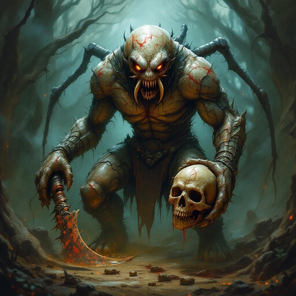 Gritty Fantasy: Spider-headed Mutant with Morningstar