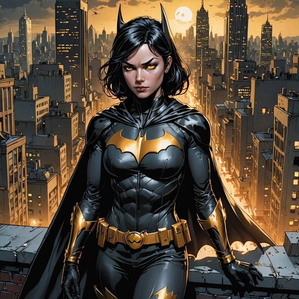 Batwoman on Rooftop: Ultra-Detailed Digital Art