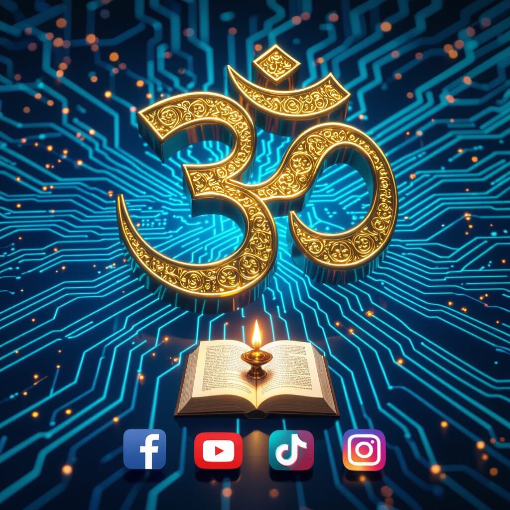 Golden Om Symbol on Digital Surface in Futuristic Style