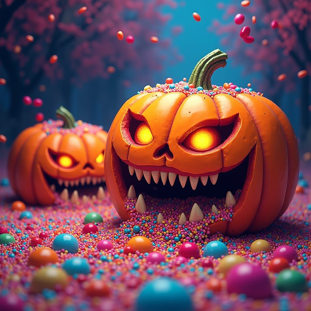 Candy Jack-o-Lanterns Devouring Sweets in Candyland