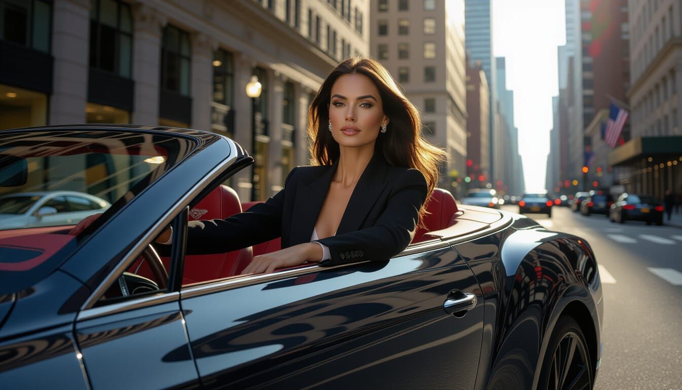 Woman in Bentley Cabriolet, Cinematic Cityscape