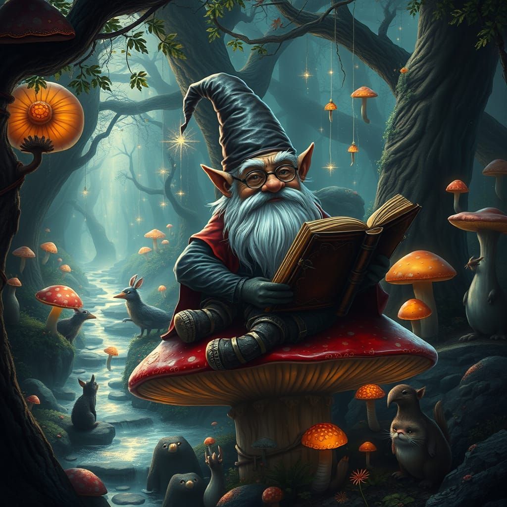 Enchanting Gnome Reads to Forest Creatures