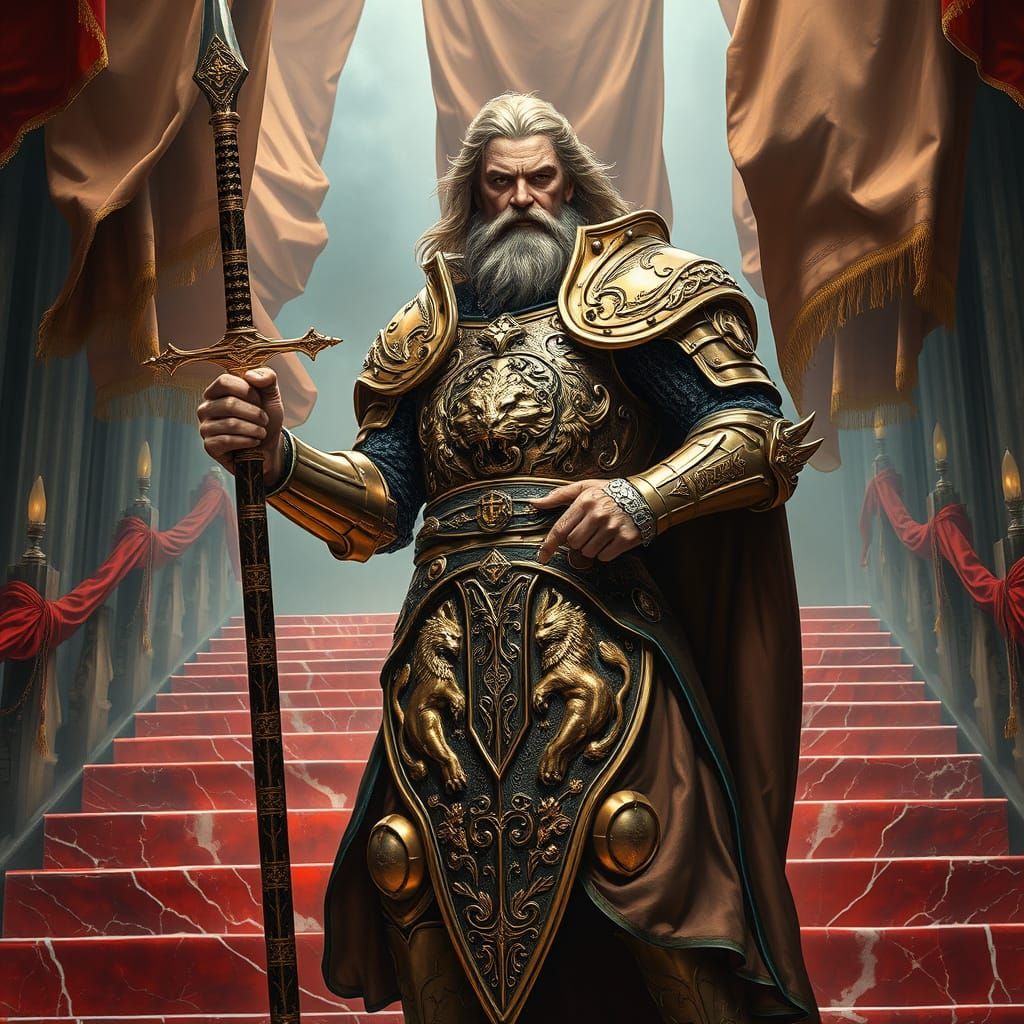 Lord in Gilded Armor with Jewel Sword