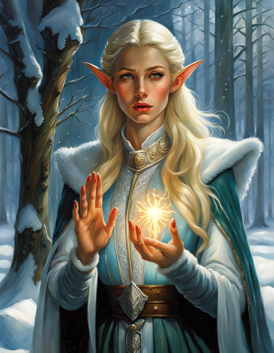 Elven Ice Witch Casts a Spell