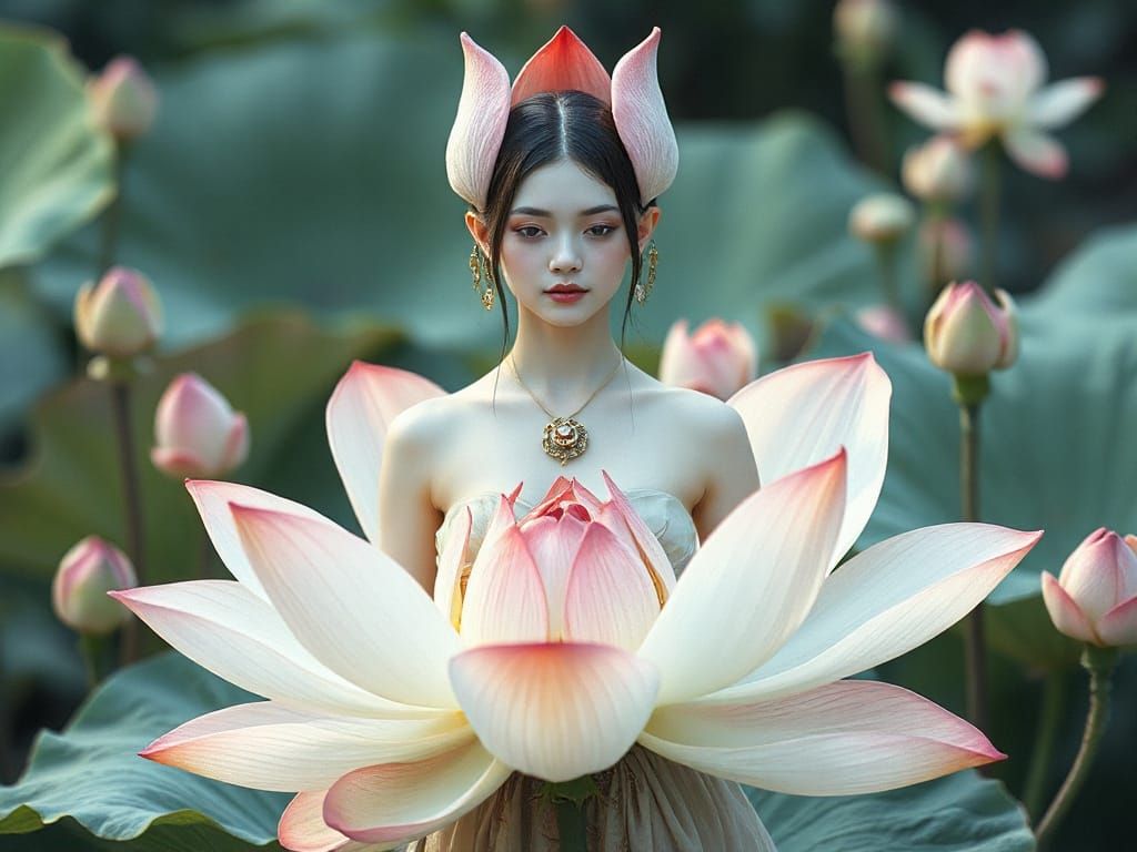 Lotus Flower Shapeshifter Guardian in Watercolor Style