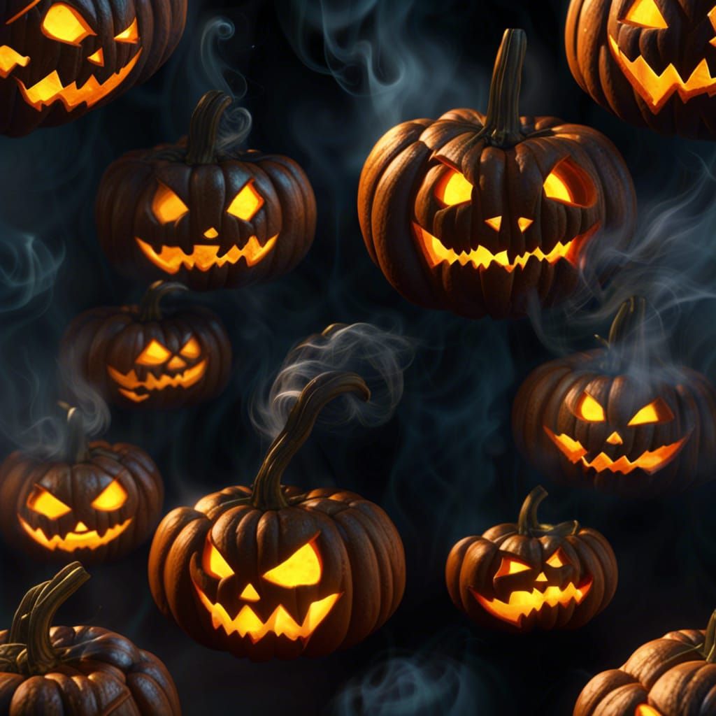 Smoking Jack-o'-Lanterns in a Fantastical Matte Painting