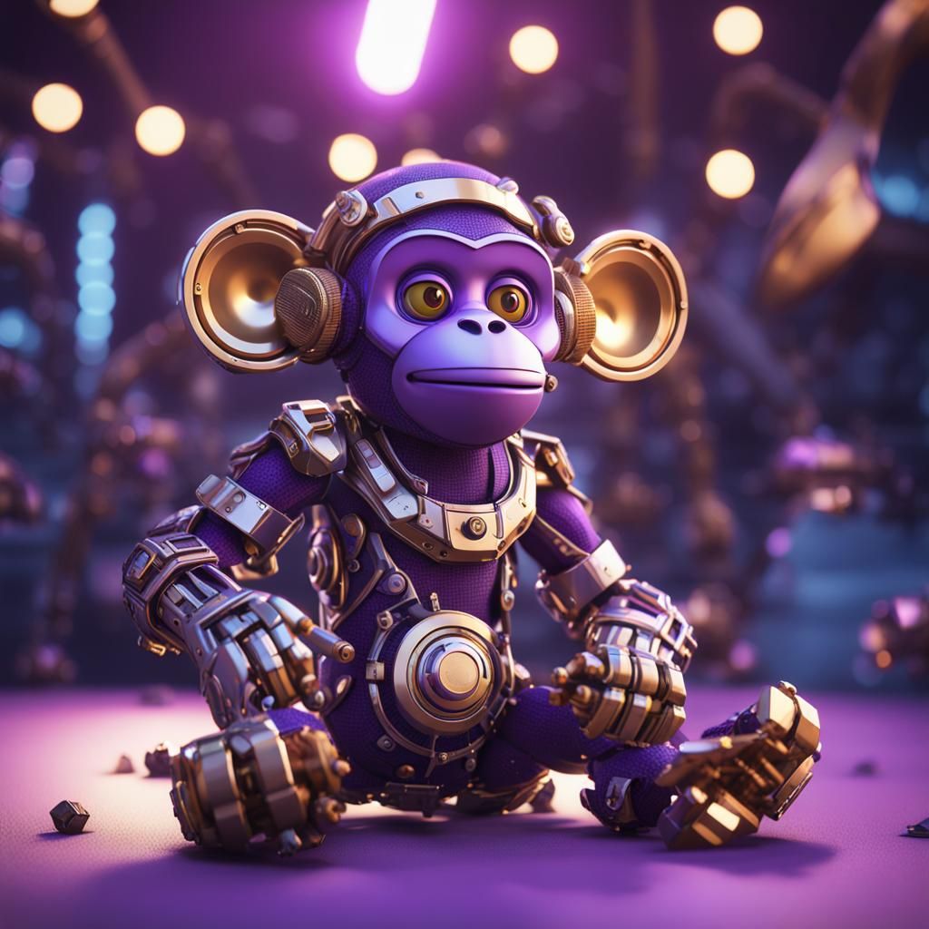 Giant Toy Monkey with Cymbals in Sci-Fi Style
