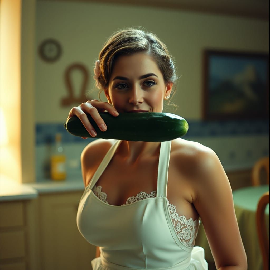 Elegant Woman with Cucumber, Cinematic Film Noir
