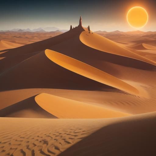 Sandworm Emerges on Dune Planet at Sunset