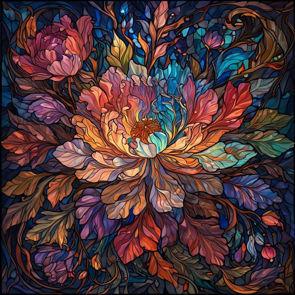 Rainbow Peonies in Stained Glass Liquid Art