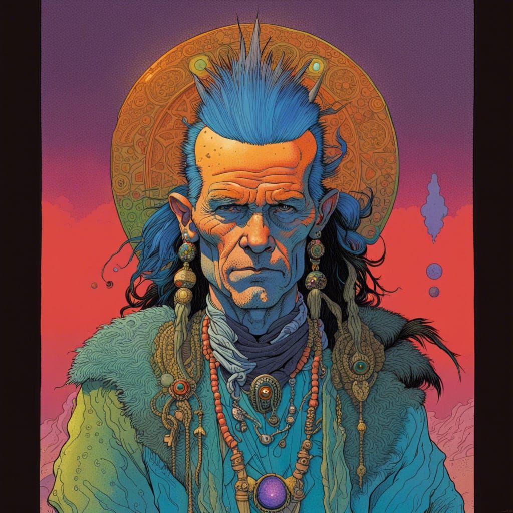 Punk-Rock Shaman Portrait in Comic Art Style