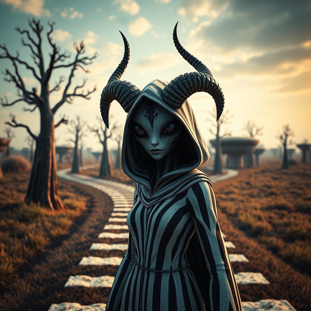 Epic Striped Goddess in Regal 3D Landscapes