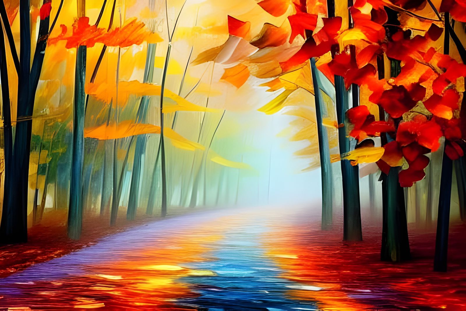 Autumn Forest Landscape Inspired by Impressionism