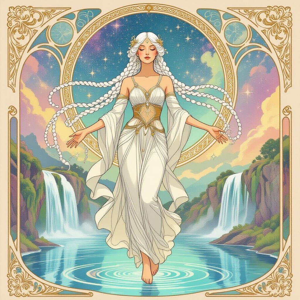 Celestial Being in Art Nouveau Watercolor Style