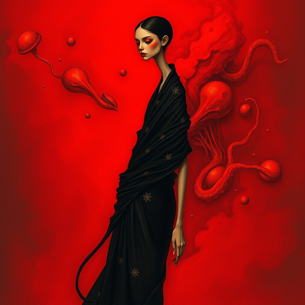 Surreal Female Figure in Red Aura