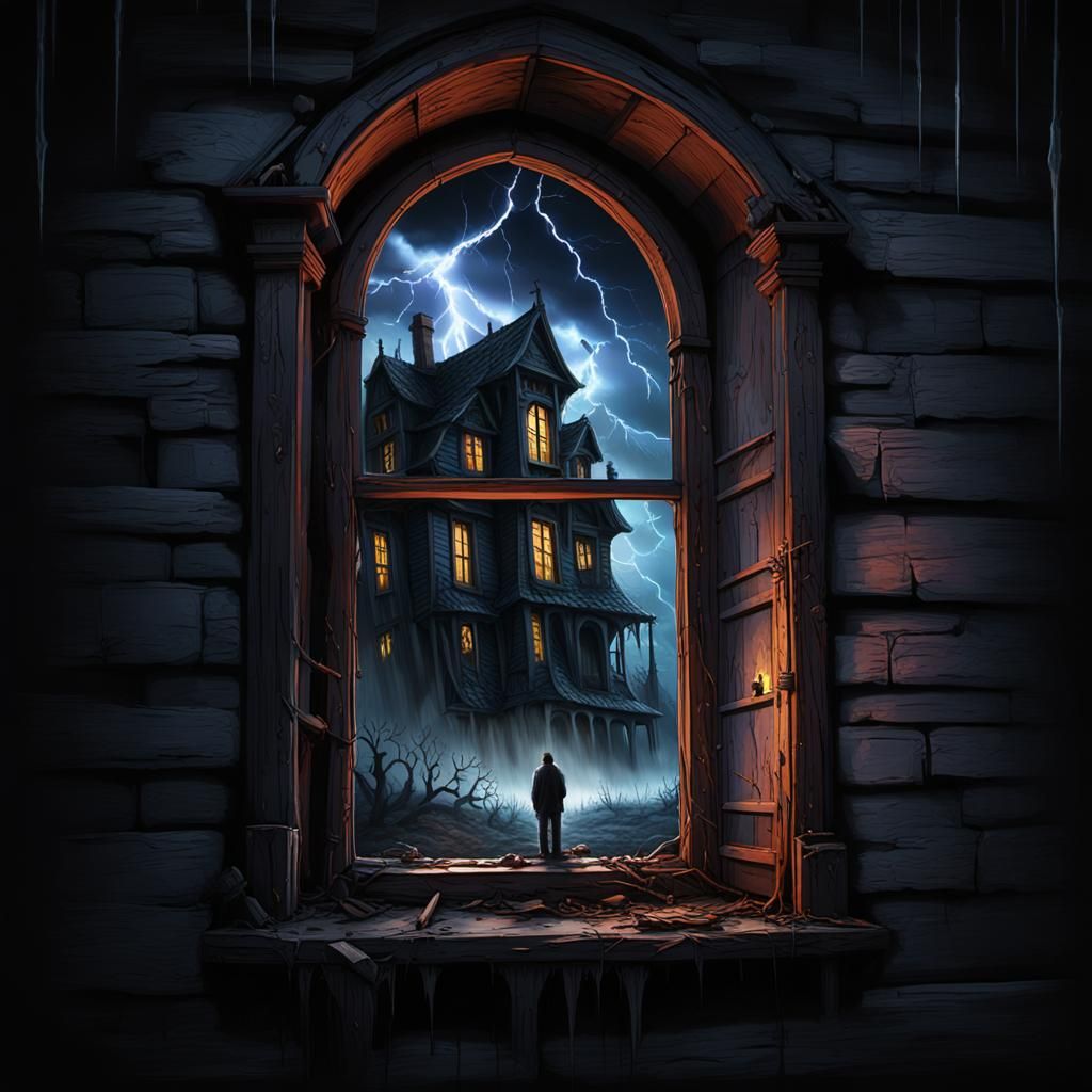 Haunted House Figure in Hyperrealistic Splash Art
