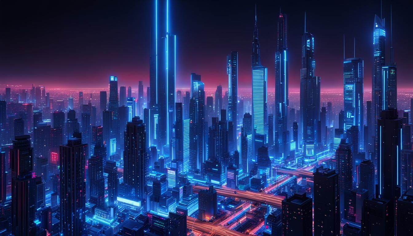 Electric Blue Cyberpunk Cityscape in 8K