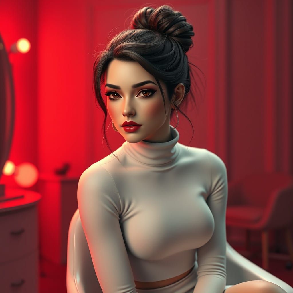 Ethereal Beauty in a Red Salon