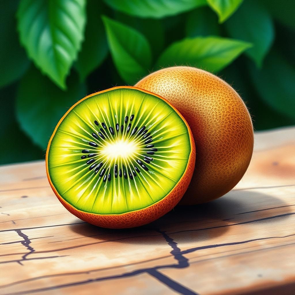 Watercolor Kiwi Fruit Still Life on Wood