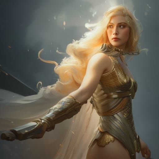 Valkyrie Portrait with Lightning, Hyperdetailed Concept Art