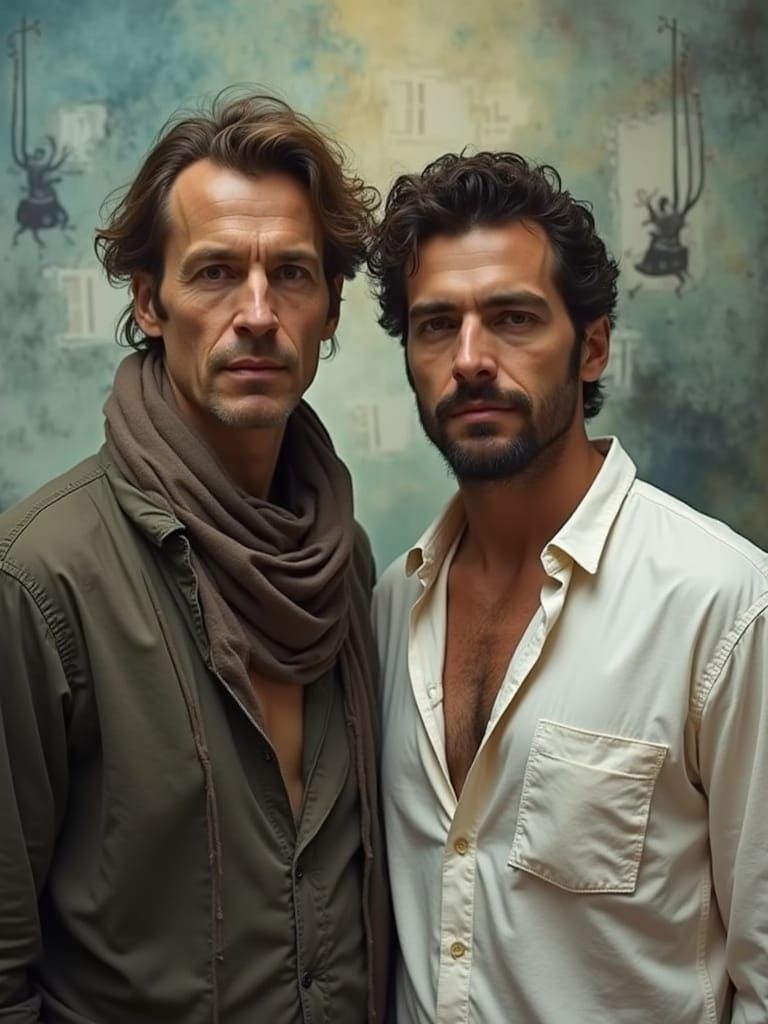 Two Men in Surreal, Dali-Inspired Landscape