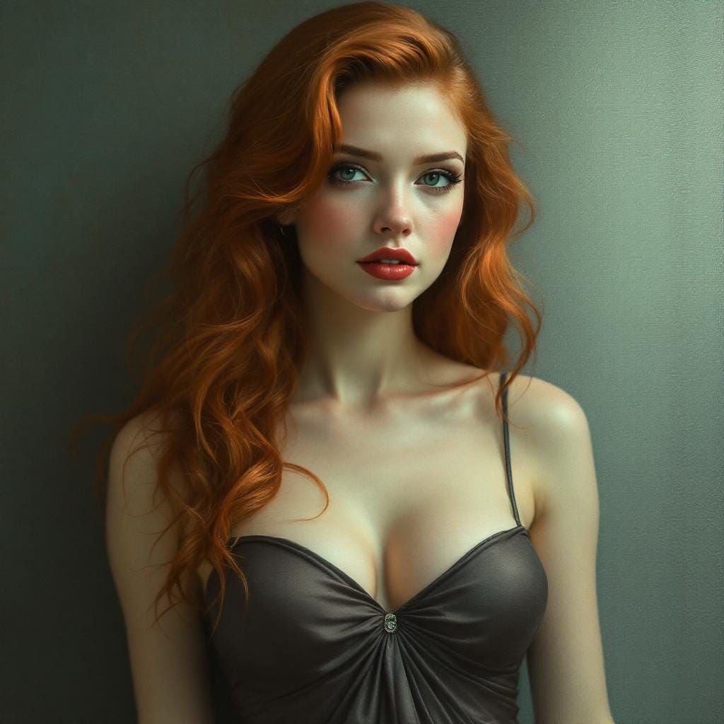 Redhead Pin-Up Through Screen, Art Nouveau Style