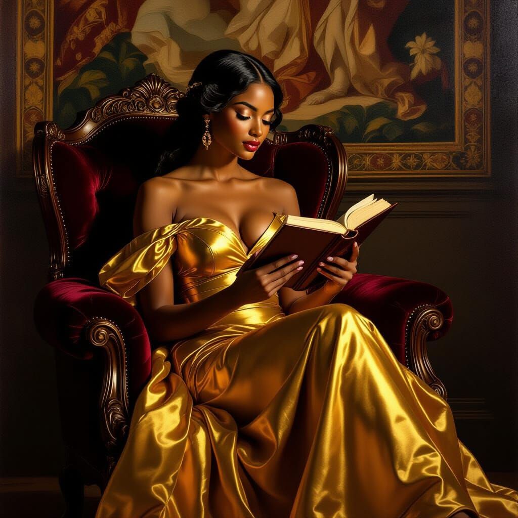 Renaissance Black Woman Reading in Chiaroscuro Style
