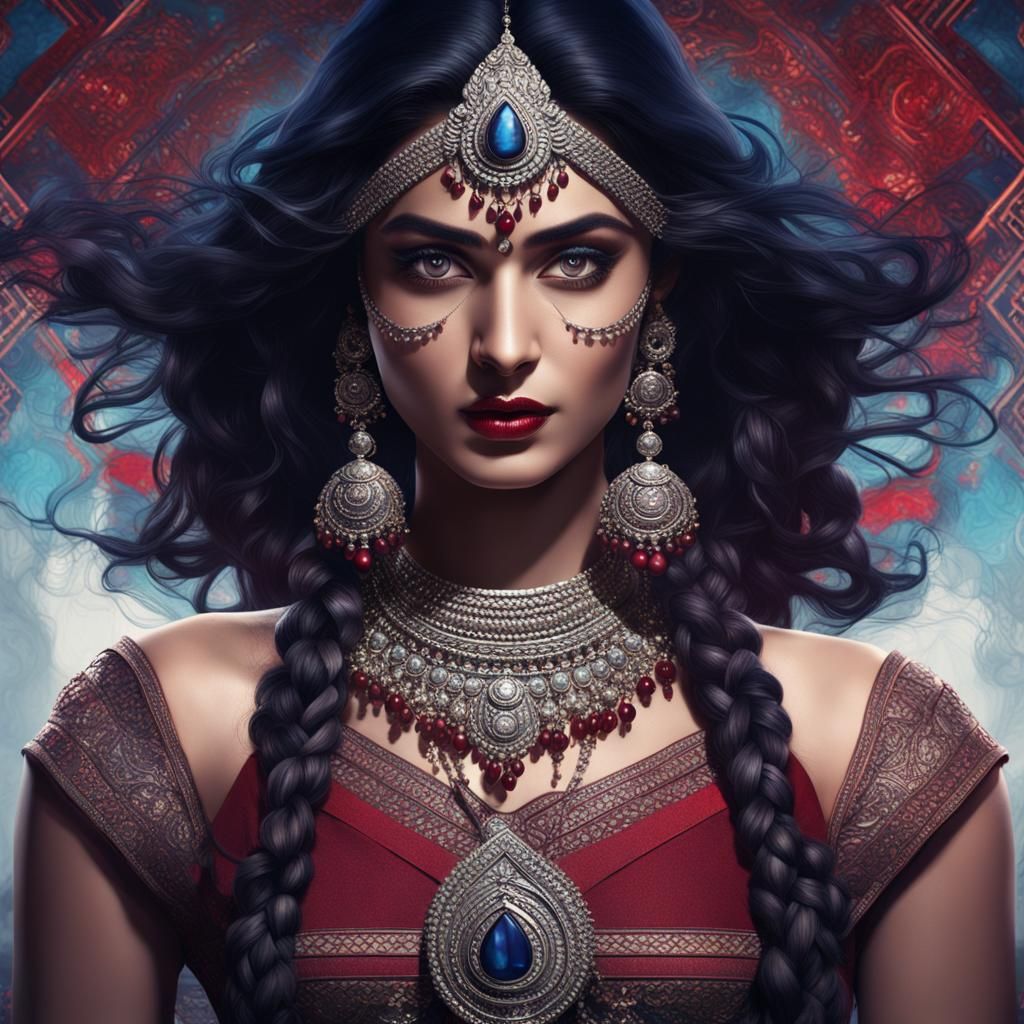 Powerful Indian Woman with Six Pack Abs in 3D Rendering