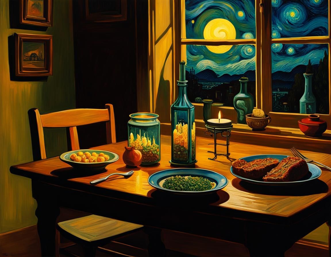 Van Gogh Style Still Life with Lava Lamp