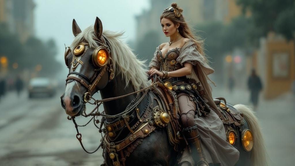 Steampunk Rider on Mechanical Horse