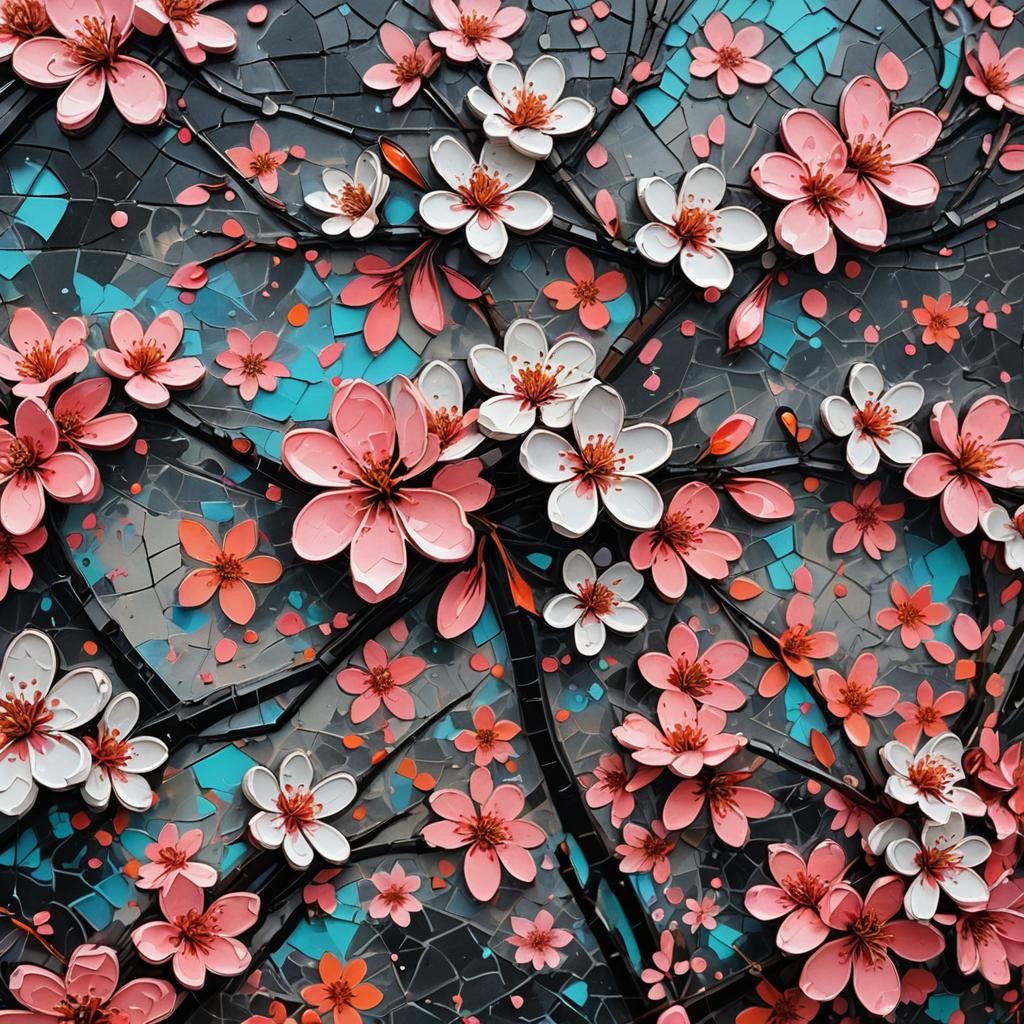 Vibrant Street Art: Cherry Blossoms and Graffiti