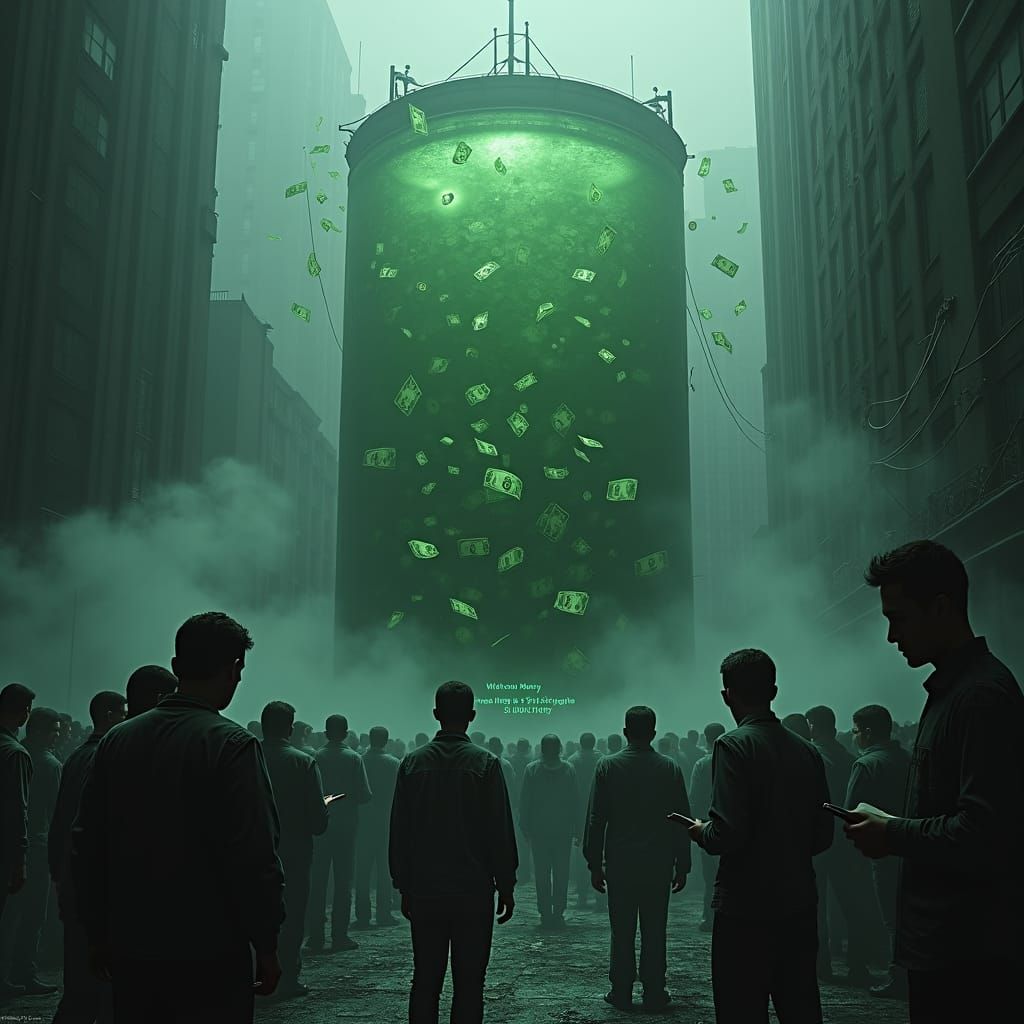 Dystopian Money Tank: A Surreal Vision of Desperation