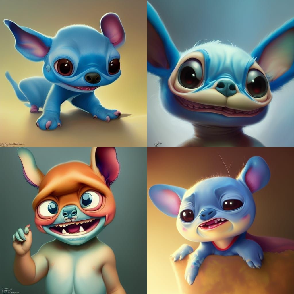 Adorable Baby Stitch Concept Art in Art Nouveau Style