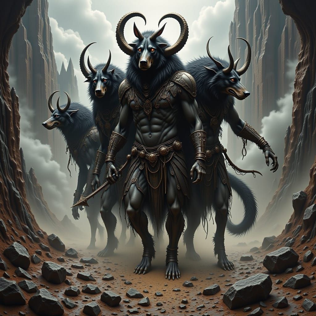 Cerberus Guards the Pit of Hell as Foggy Three-Headed Beast