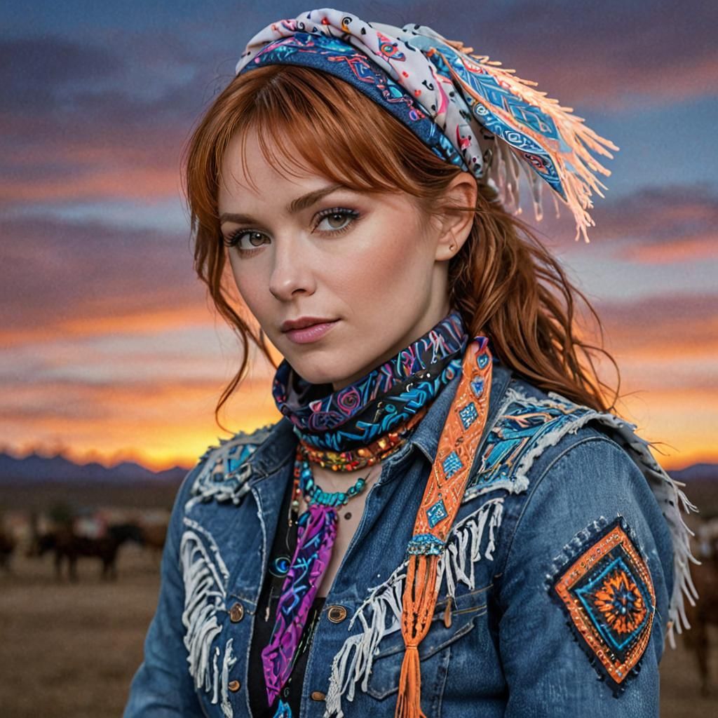 Frozen Electroluminescent Cowgirl with Neon Fringe