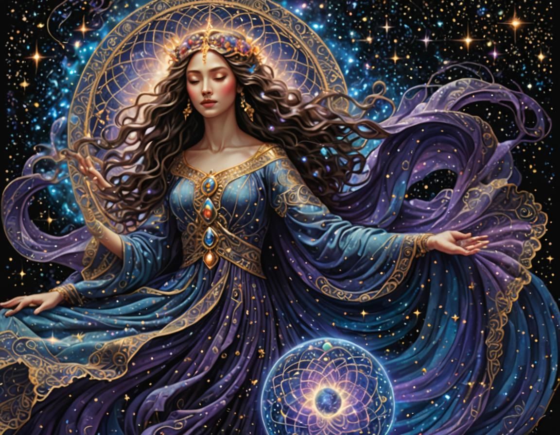 Ethereal Goddess in Starry Robe: 3D Anime Style