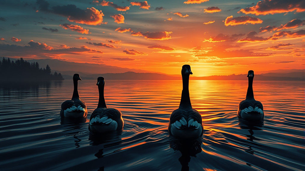Wild Geese Swim into Dramatic Sunset