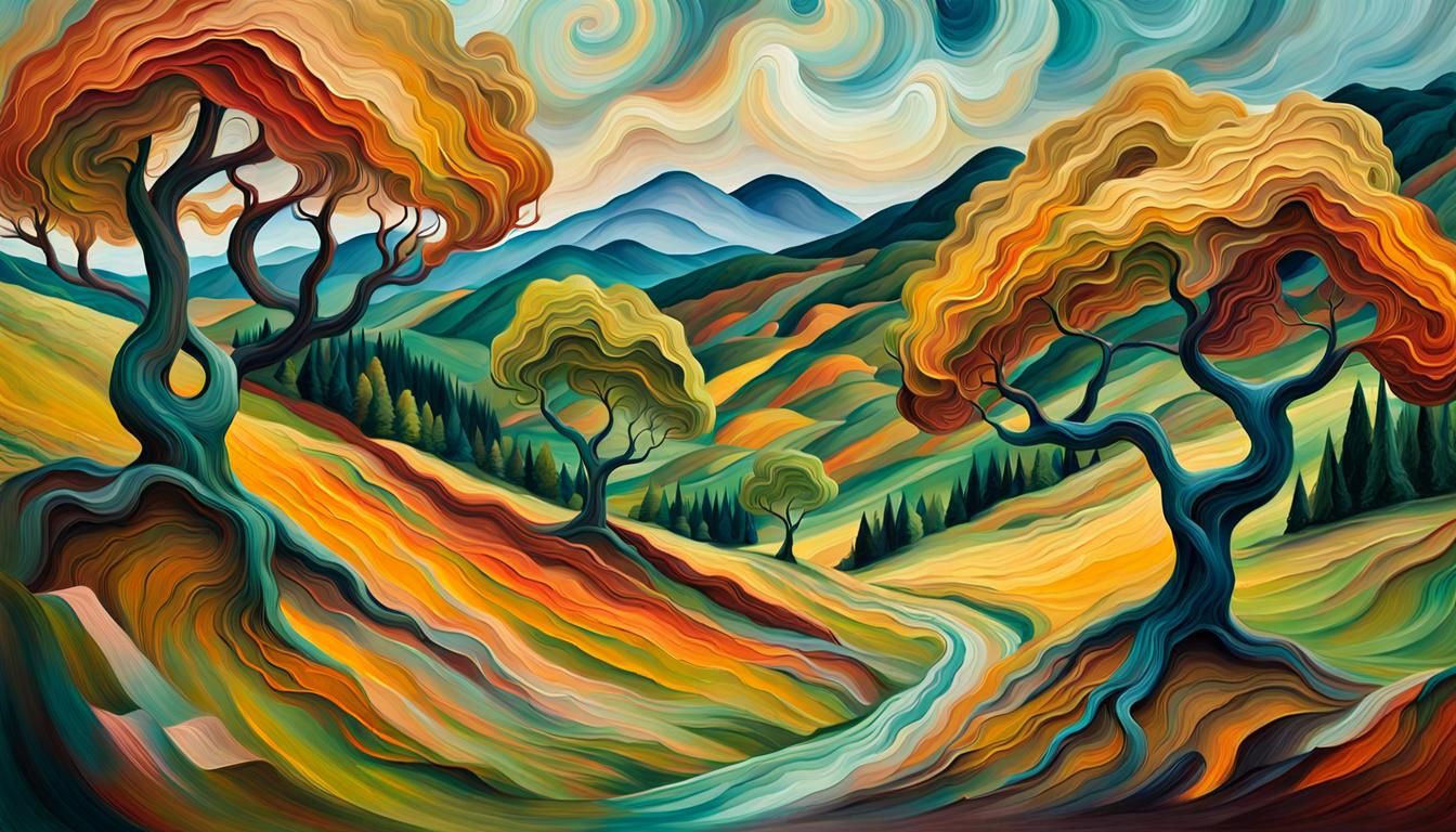 Dreamlike Forest Landscape in Oil and Water Style