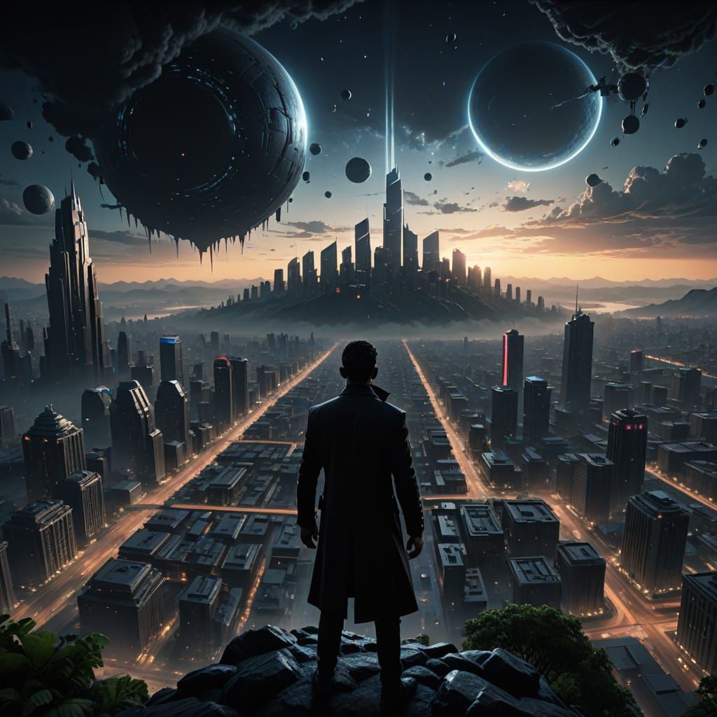 Otherworldly Cityscape with Figure in Digital Matte Painting