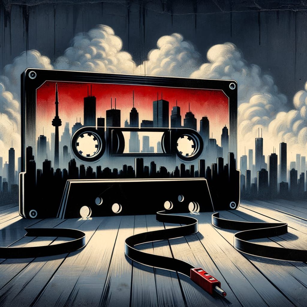 Toronto Skyline Silhouette from Cassette Tape Ribbon Graffit...
