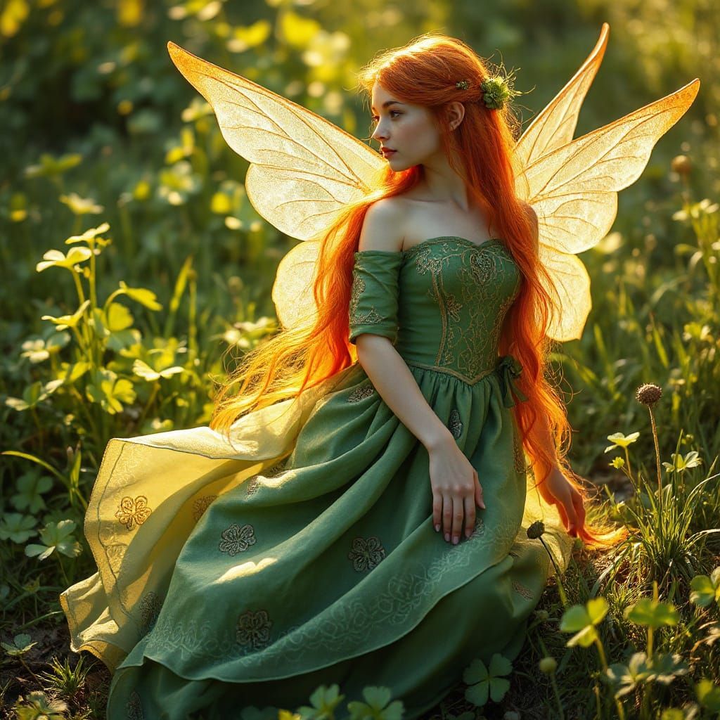 Ethereal Shamrock Fairy in Emerald Green Gown