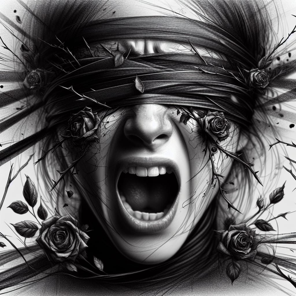 Woman's Face with Intense Expression of Defiance