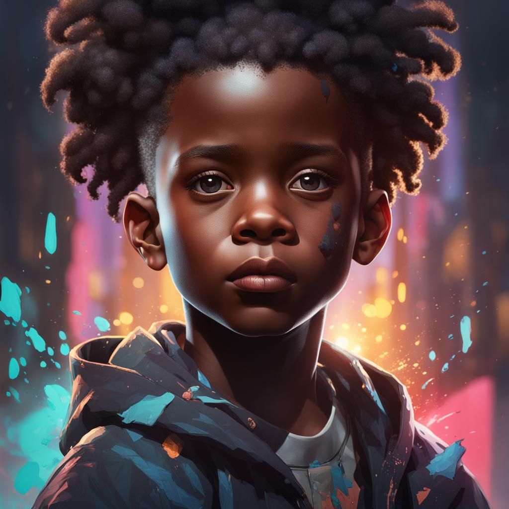 Detailed Portrait of Black Child, Hyperrealistic Art