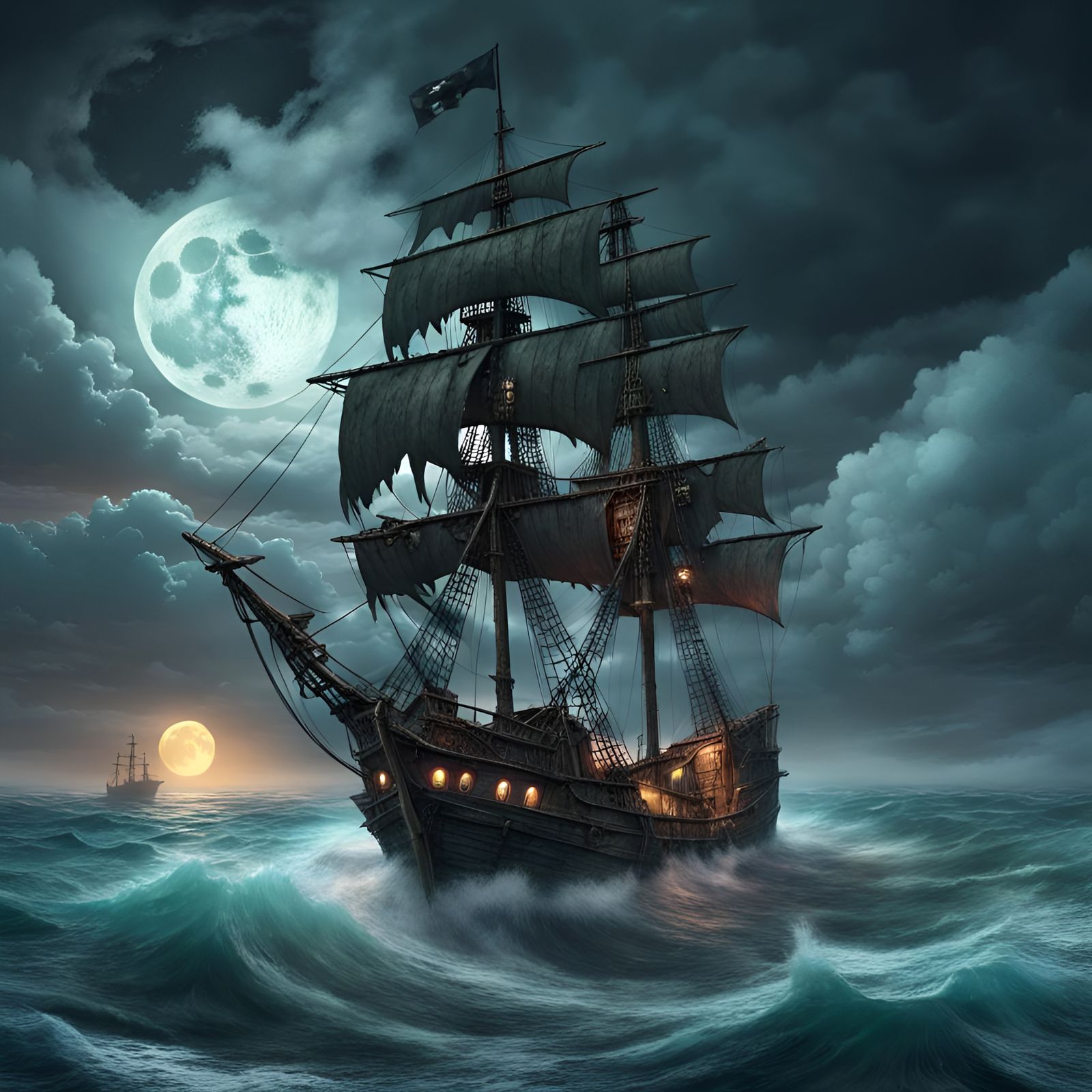 Old Abandoned Pirate Ship Far Away from Shore